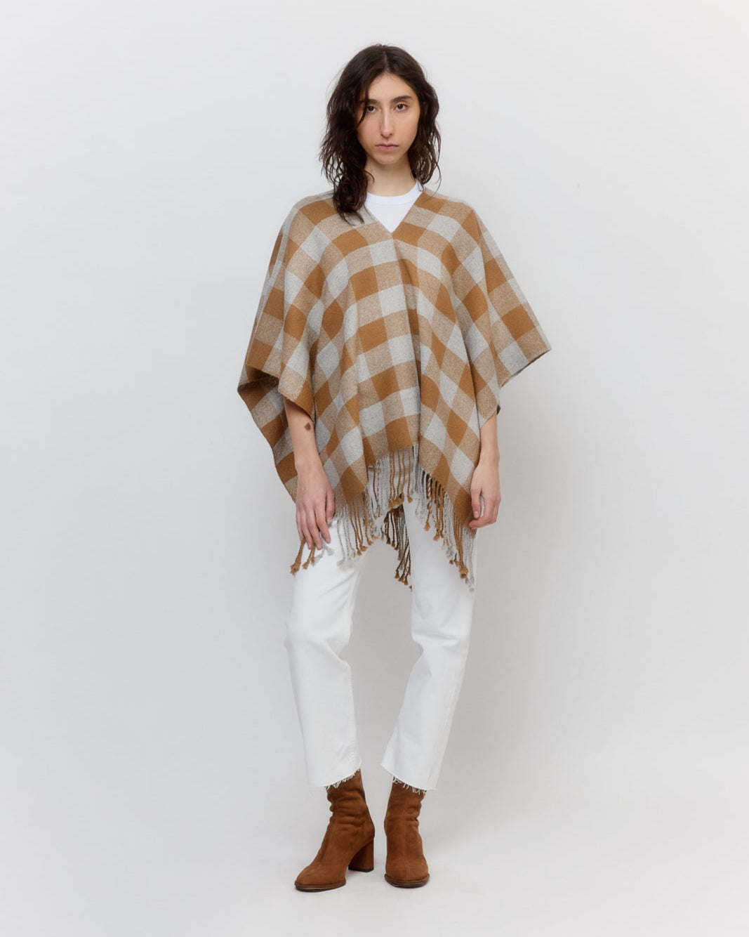 PONCHO CUADROS / Vicuña + Gris